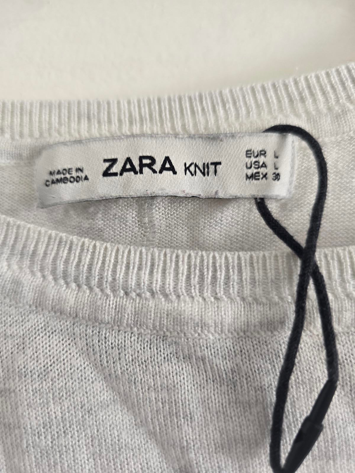 Zara Light Grey Marl thin Knit Sweater with Side Slits, size L