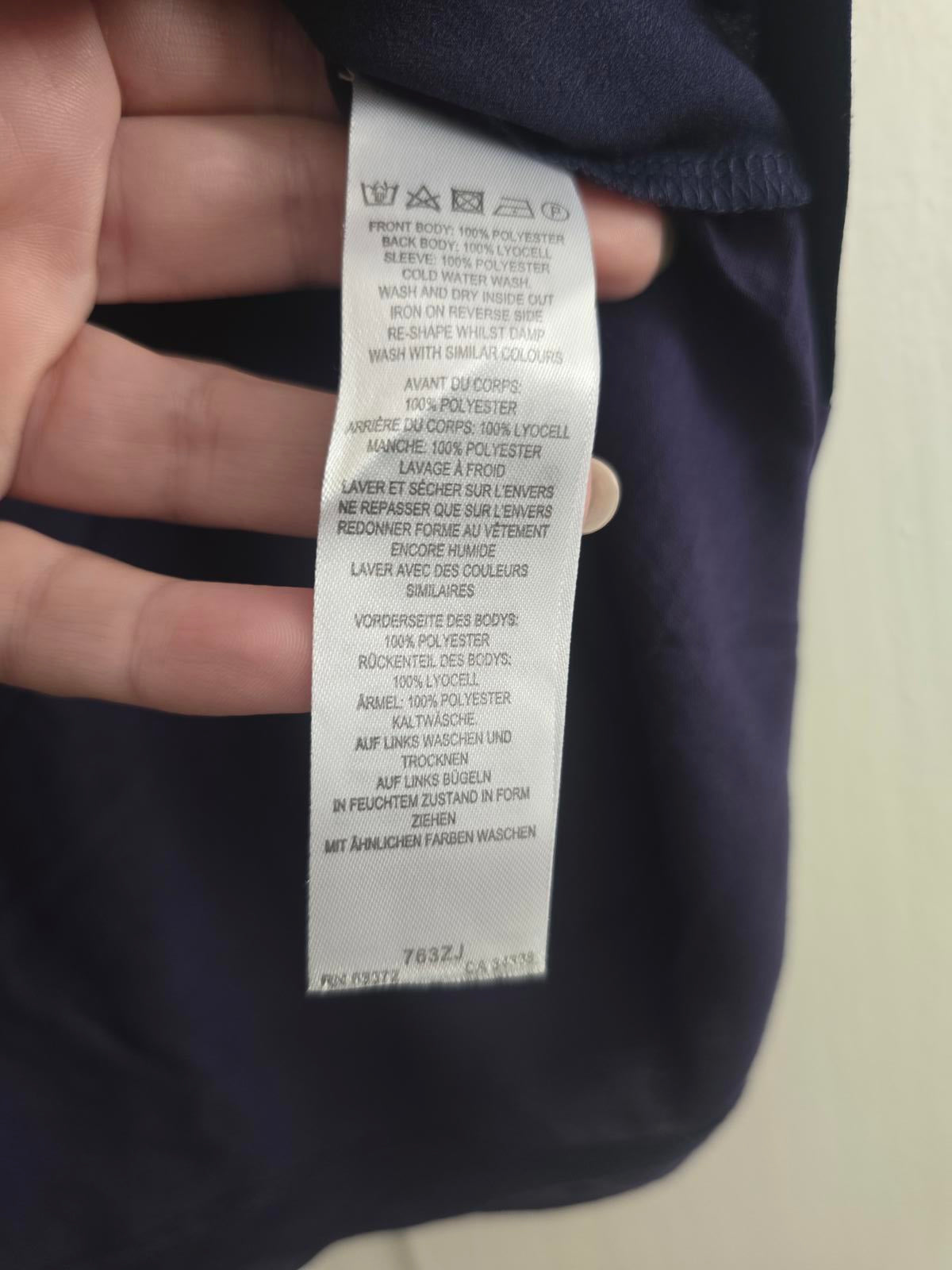 French Connection Navy Silk-Mix Panel Crew Neck Short sleeve T-Shirt, size L