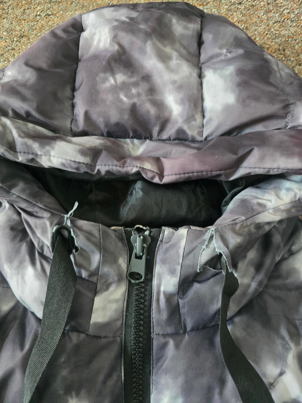 A.M. London Women's Puffer Jacket with Hood, Size 14, tie dye print, streetwear
