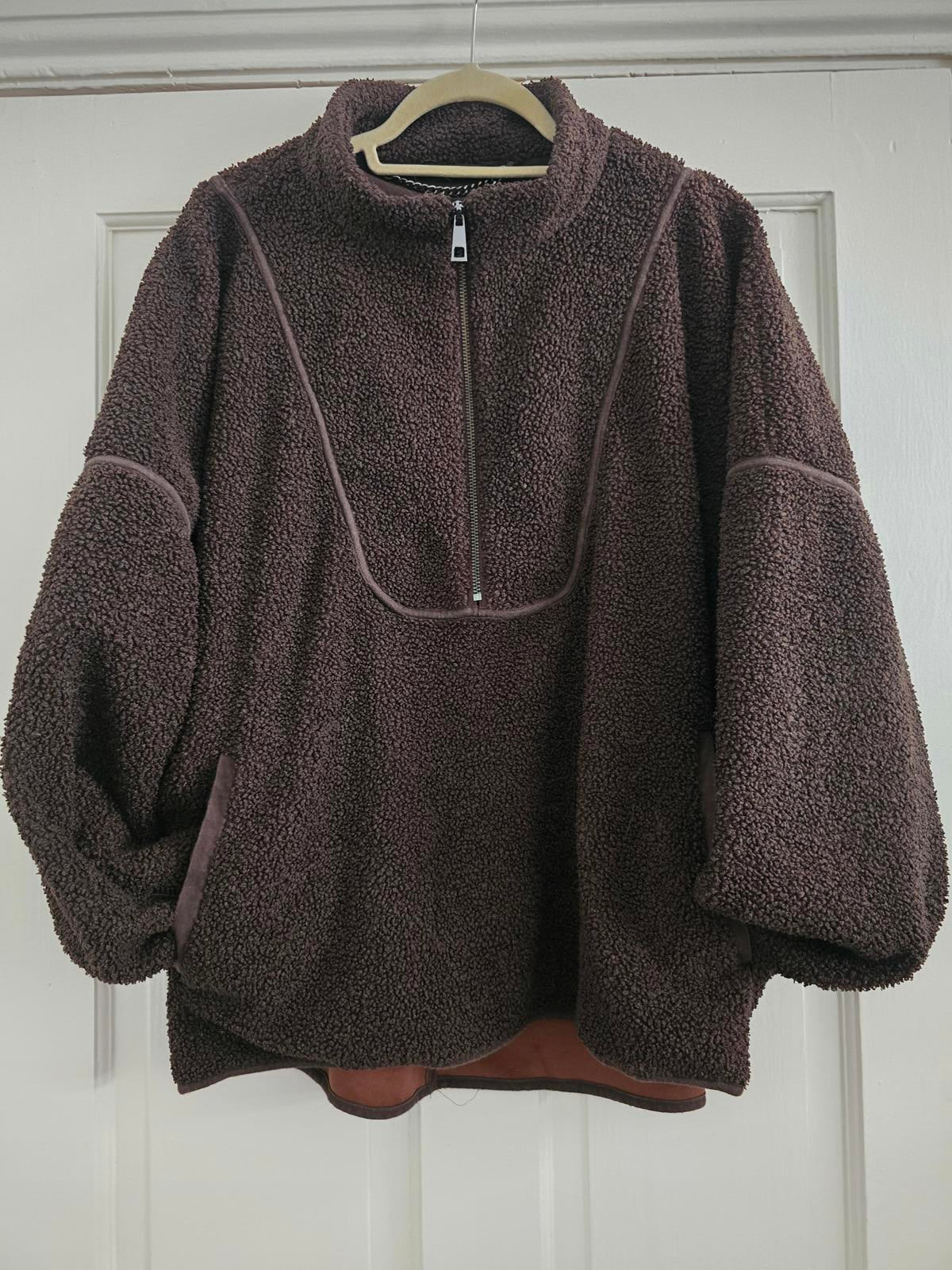 Whistles Marlene Brown Fleece Pullover with Half-Zip, size L, current stock