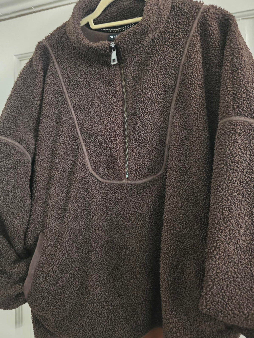 Whistles Marlene Brown Fleece Pullover with Half-Zip, size L, current stock