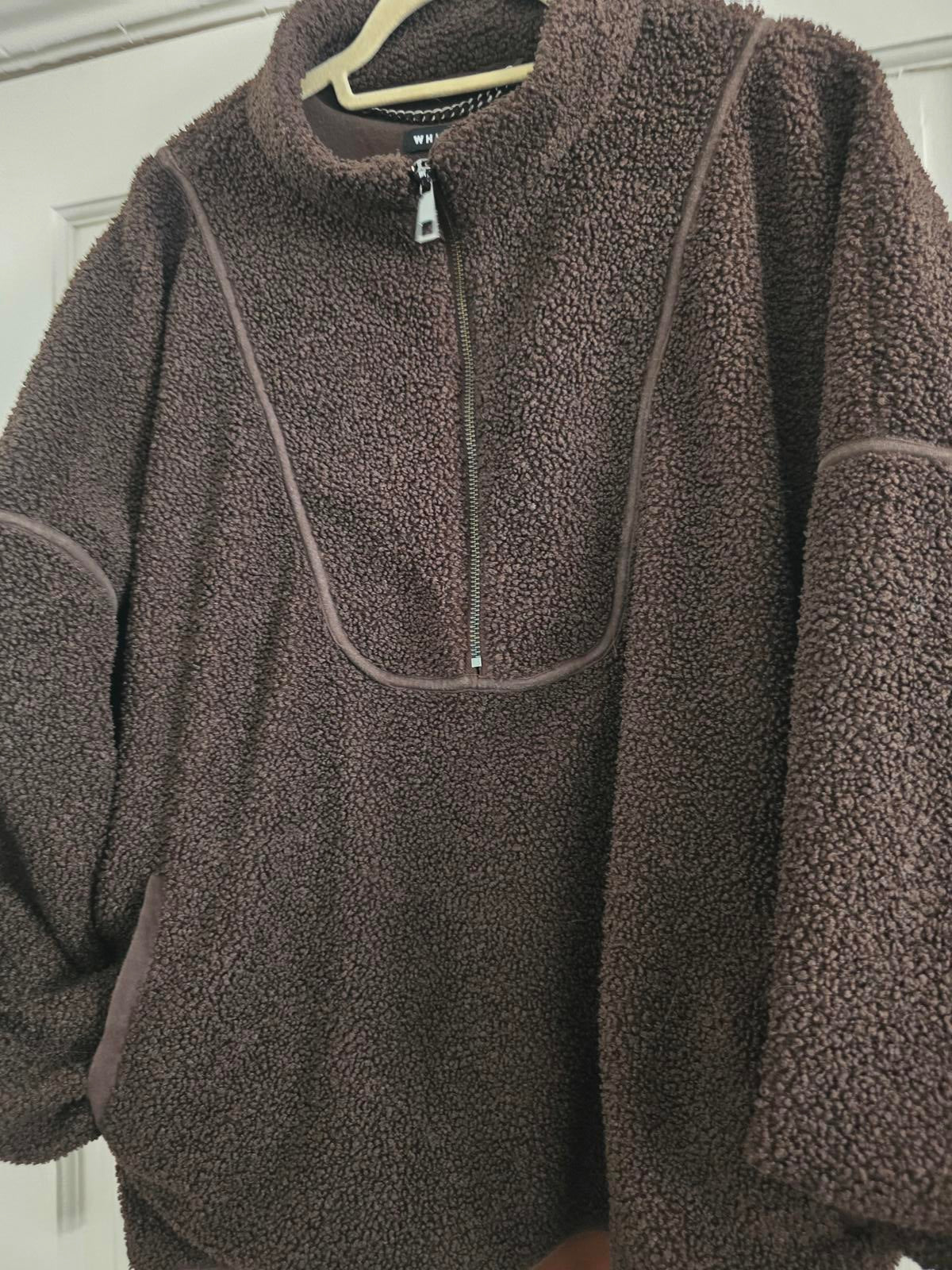 Whistles Marlene Brown Fleece Pullover with Half-Zip, size L, current stock