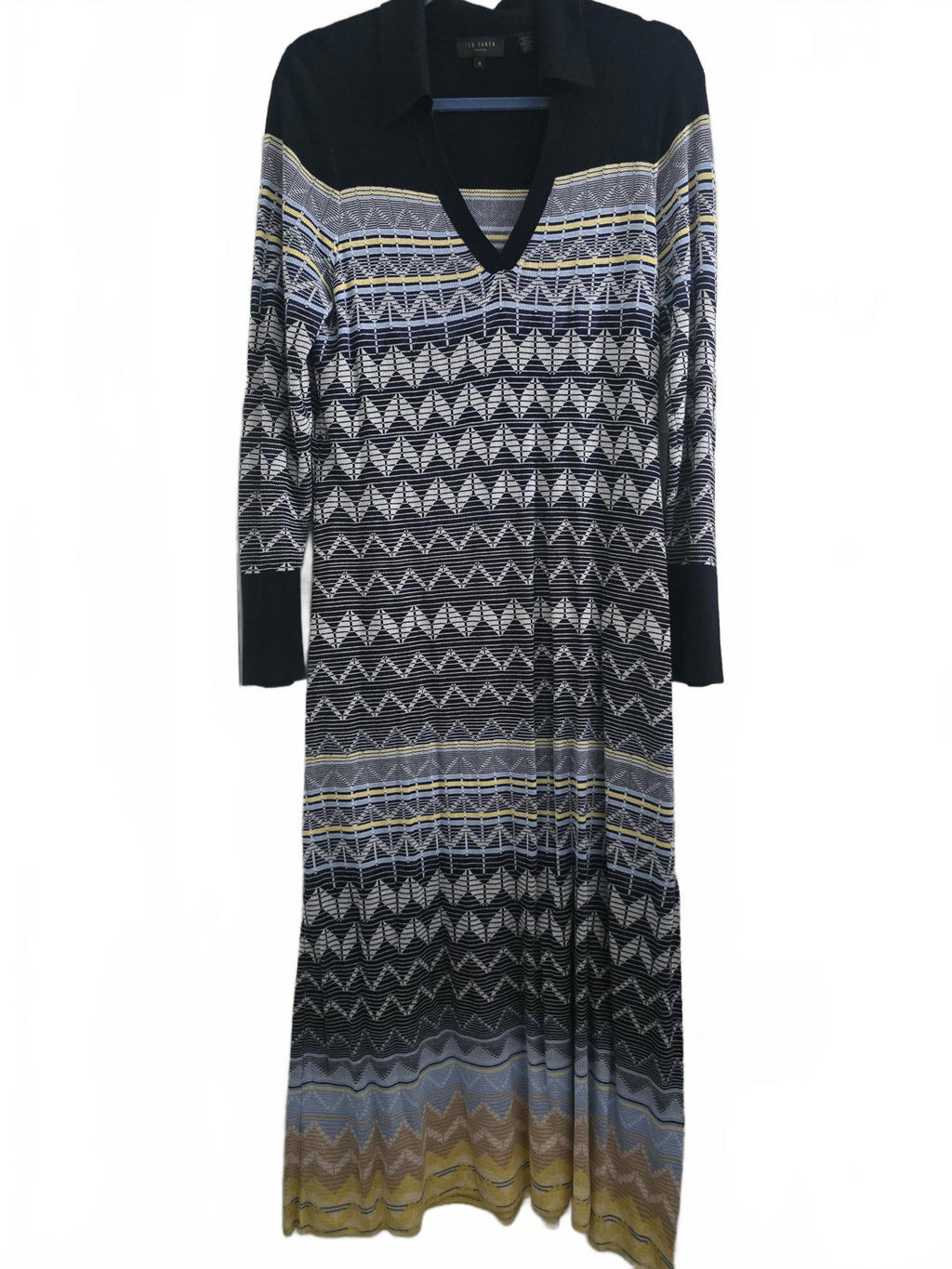 Ted Baker Chevron Knit Collared zigzag Midi Dress, size 4, spring, holiday