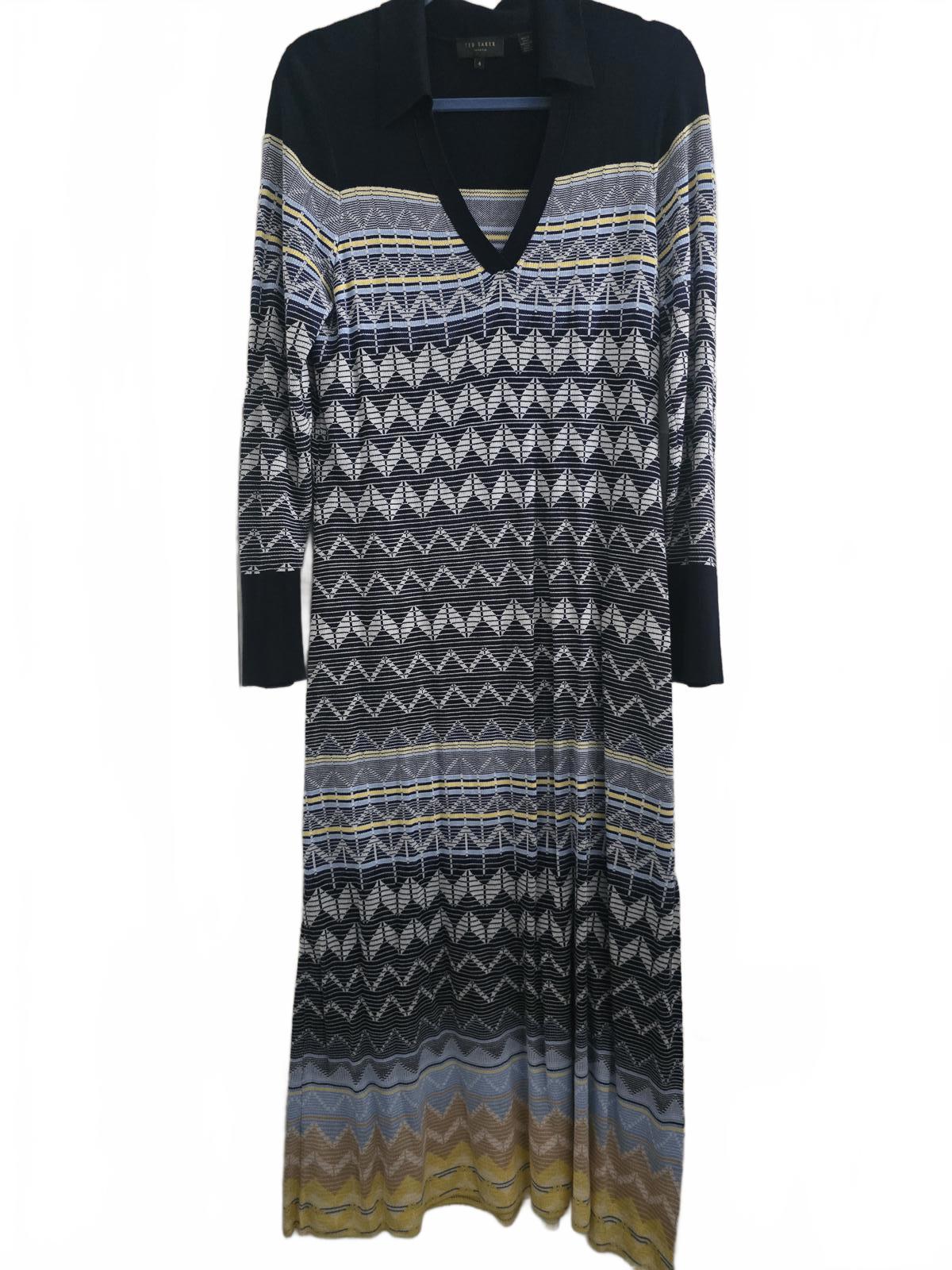 Ted Baker Chevron Knit Collared zigzag Midi Dress, size 4, spring, holiday