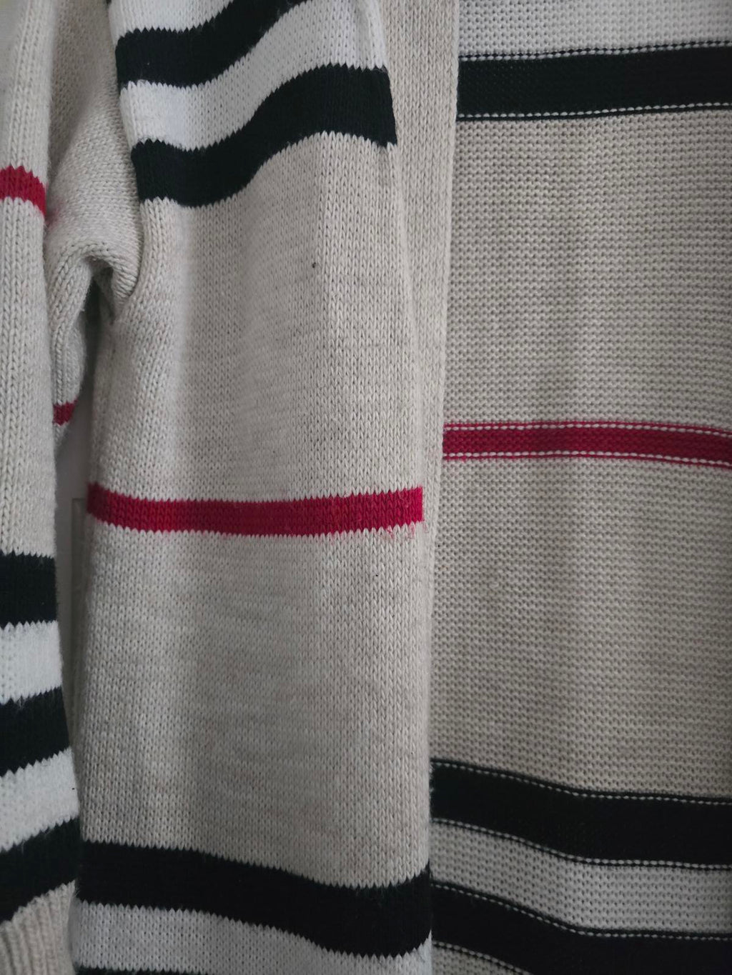 Designer Style Geometric Longline Knit Cardigan Open Front, One Size
