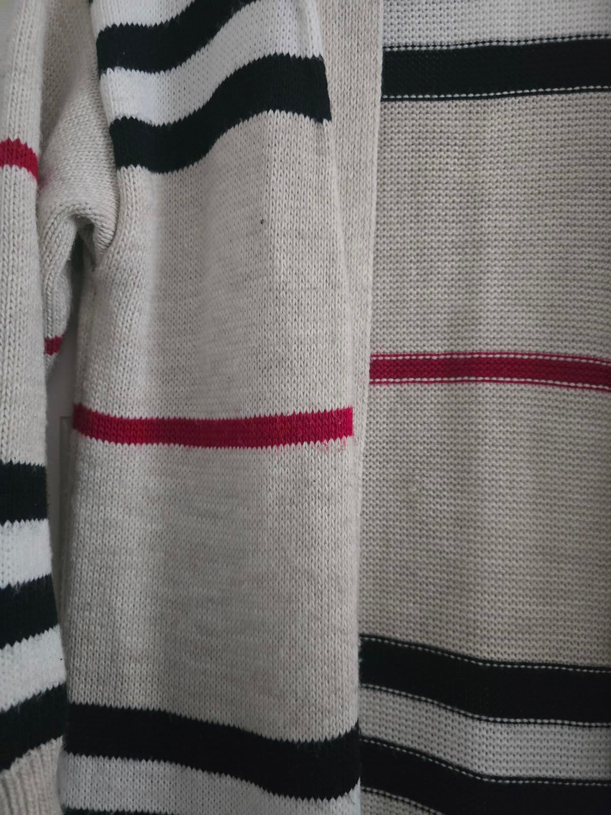 Designer Style Geometric Longline Knit Cardigan Open Front, One Size