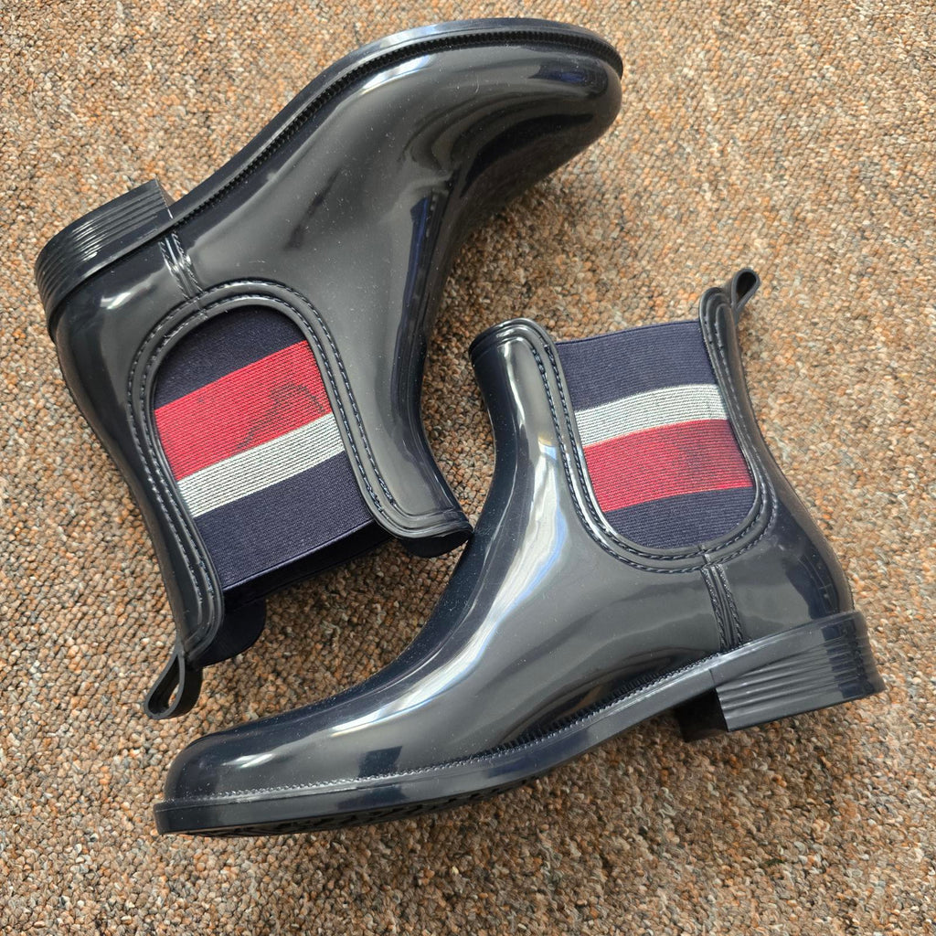 Tommy Hilfiger Women's Black Glossy Chelsea Rain Boots, Brand New, Size 39 UK 6