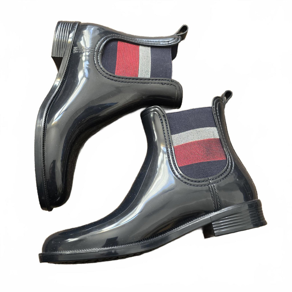 Tommy Hilfiger Women's Black Glossy Chelsea Rain Boots, Brand New, Size 39 UK 6