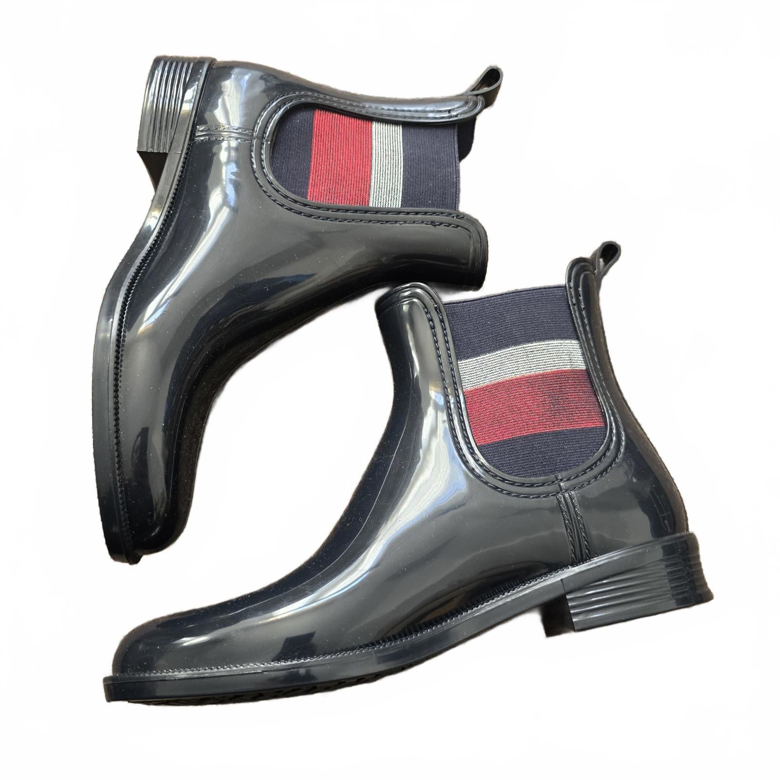 Tommy Hilfiger Women's Black Glossy Chelsea Rain Boots, Brand New, Size 39 UK 6