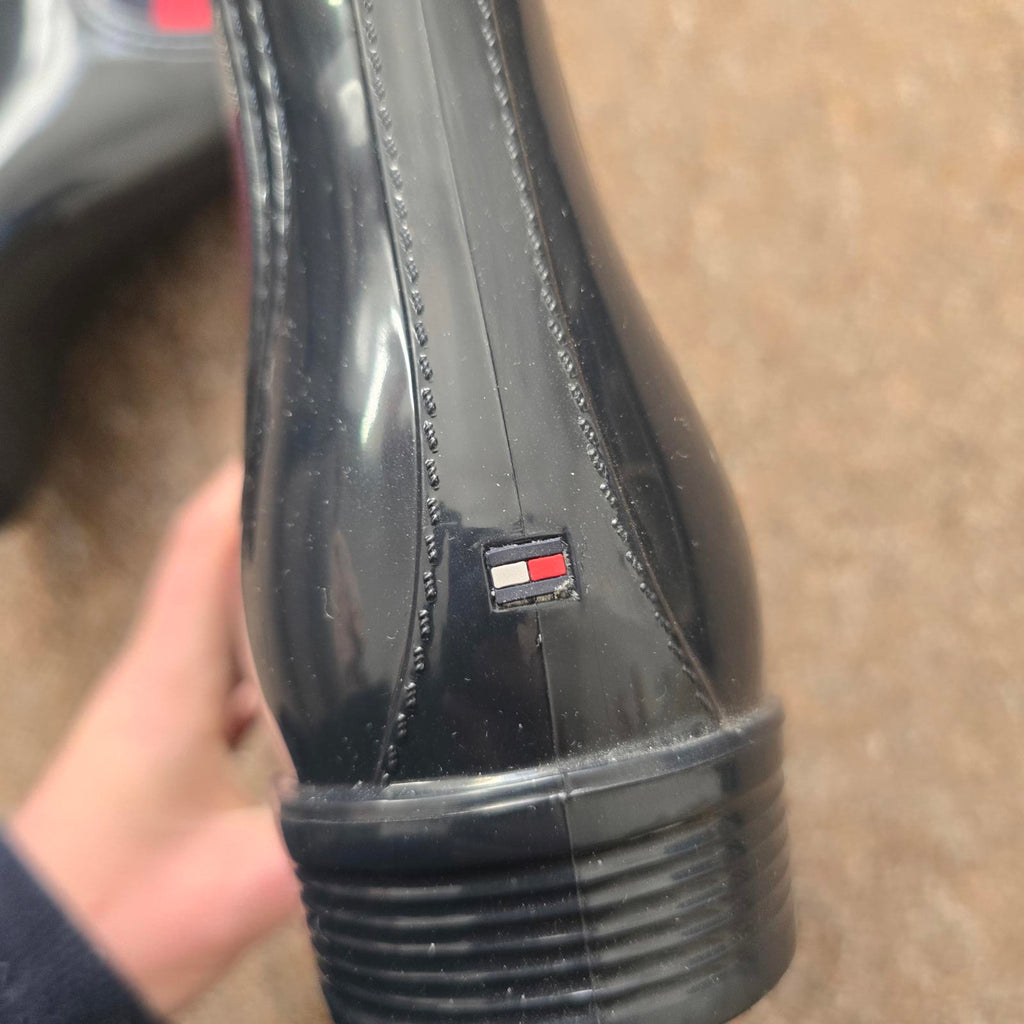 Tommy Hilfiger Women's Black Glossy Chelsea Rain Boots, Brand New, Size 39 UK 6
