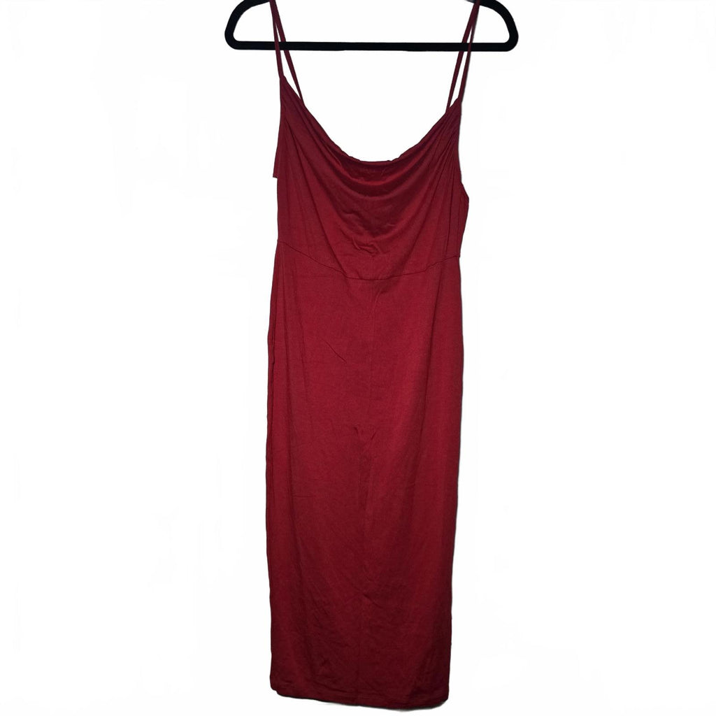 Asos Design Red cowl neck strappy midi jersey bodycon dress, size 10, bnwt