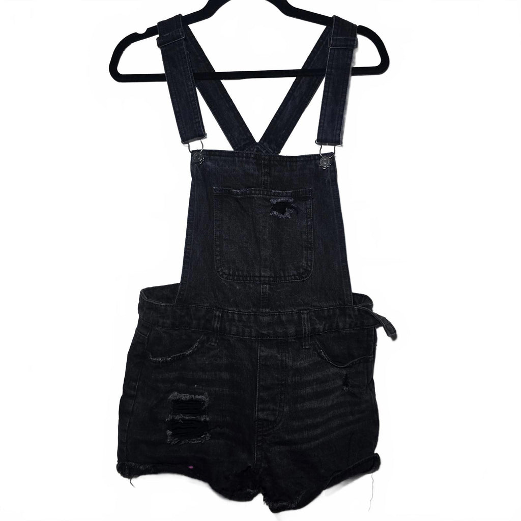 Berksha black denim dungarees playsuit, distressed denim, size S