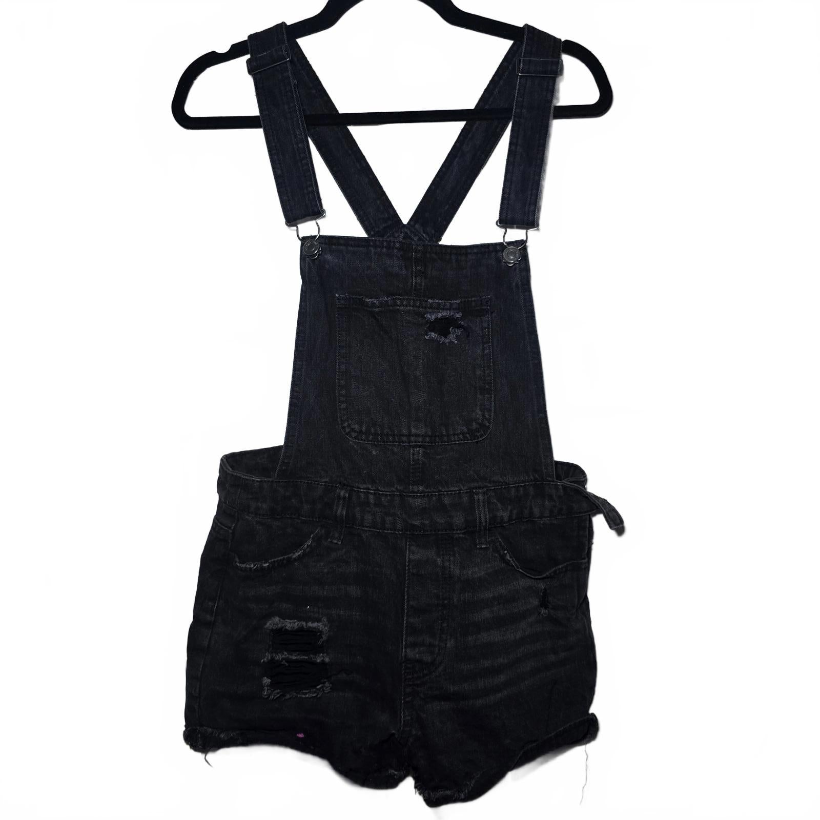 Berksha black denim dungarees playsuit, distressed denim, size S