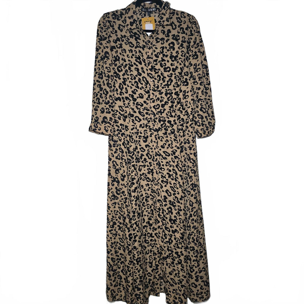 Girl In Mind animal print shirt dress, BNWT, 3/4 length sleeve, button front