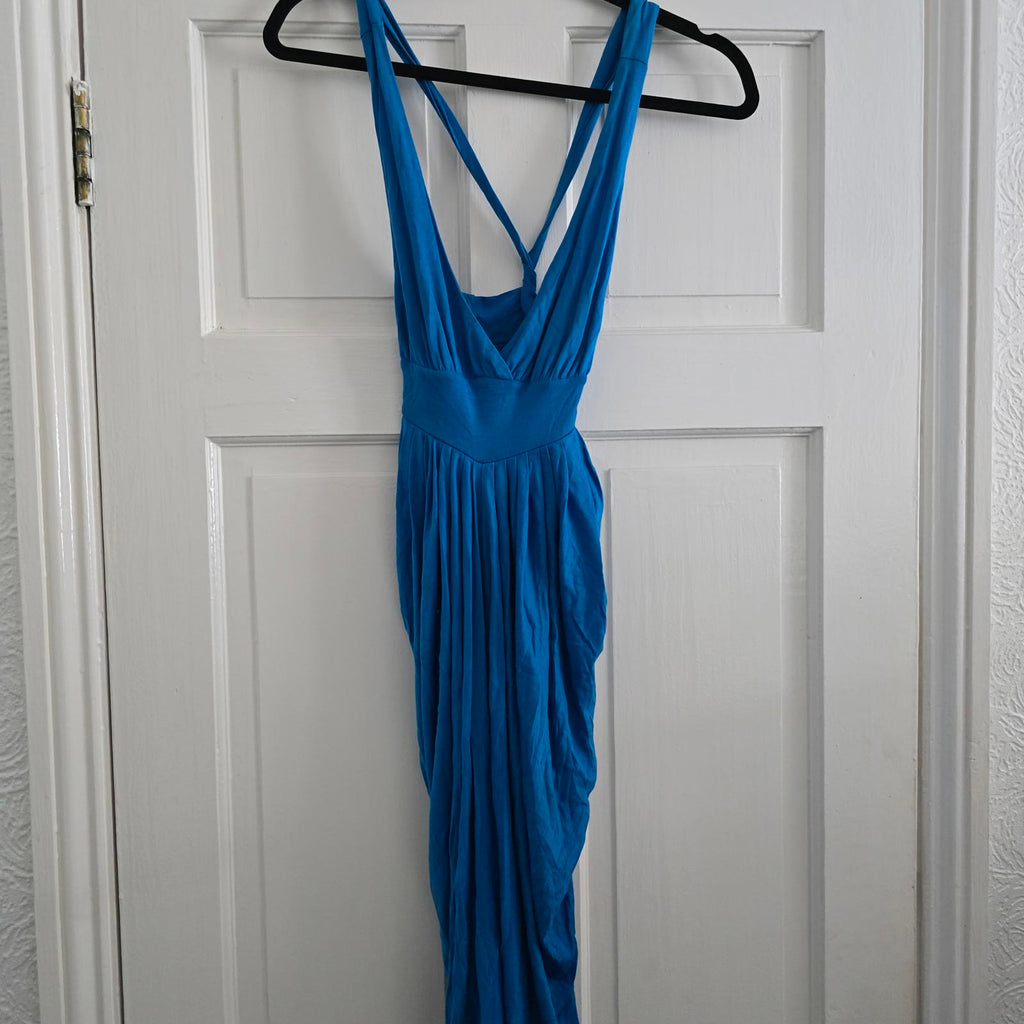 Ted Baker cobalt blue jersey drape dress, size S, VGC, worn once, twist back