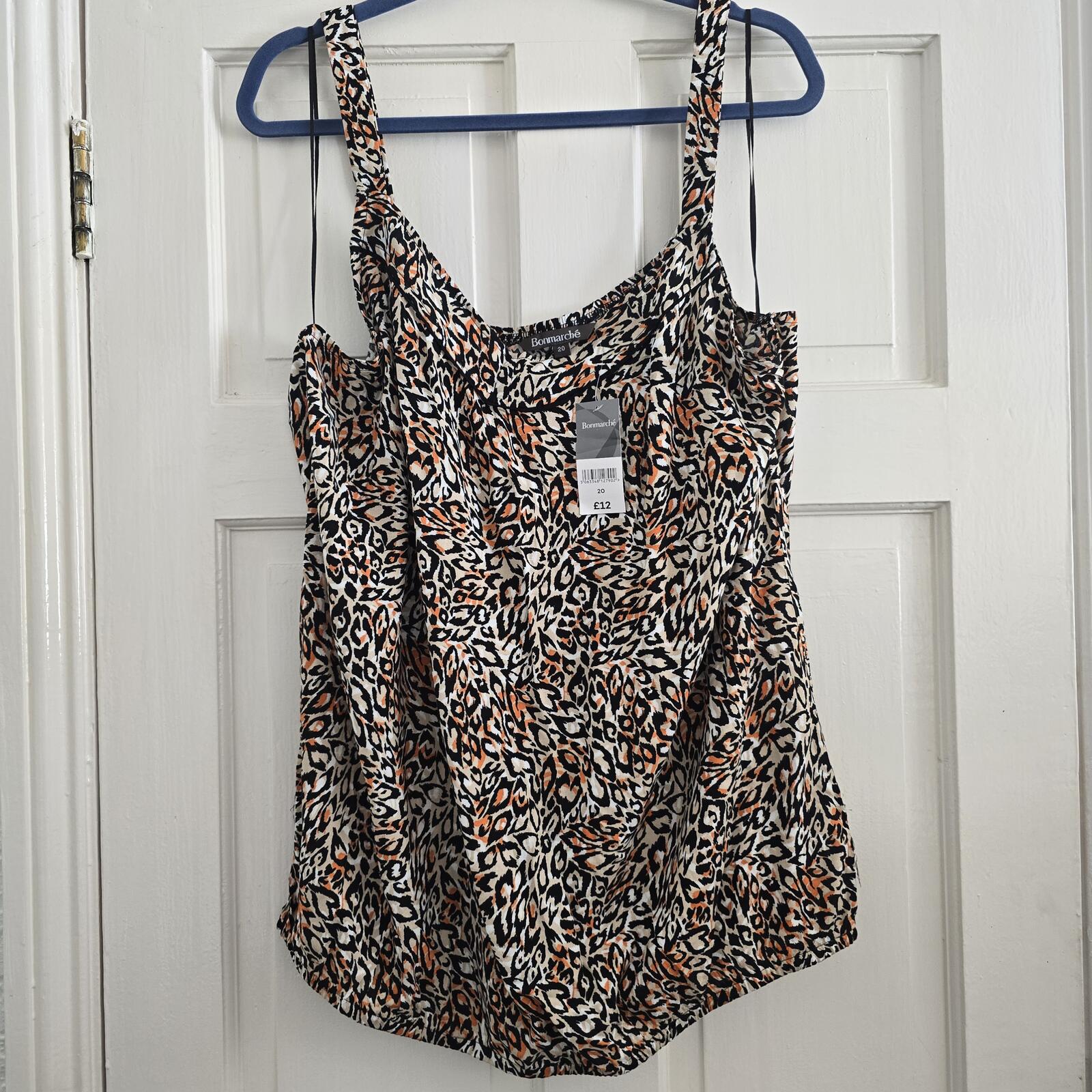 Bonmarché Women's Animal Print Sleeveless Bubble Hem Vest Camisole Top Size 20