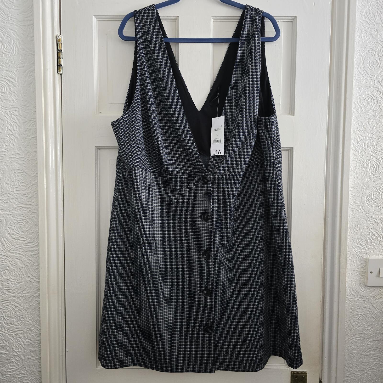 George Checked Button-Front Pinafore Dress UK Size 22, BNWT, checked, workwear