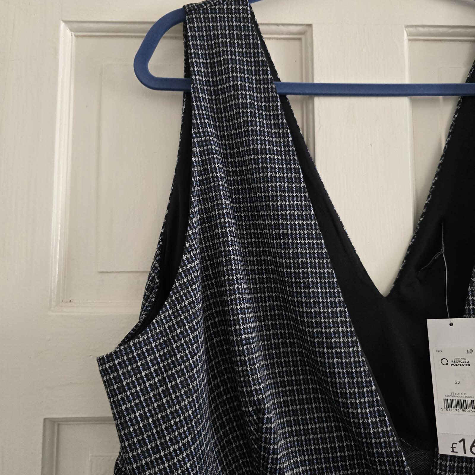 George Checked Button-Front Pinafore Dress UK Size 22, BNWT, checked, workwear