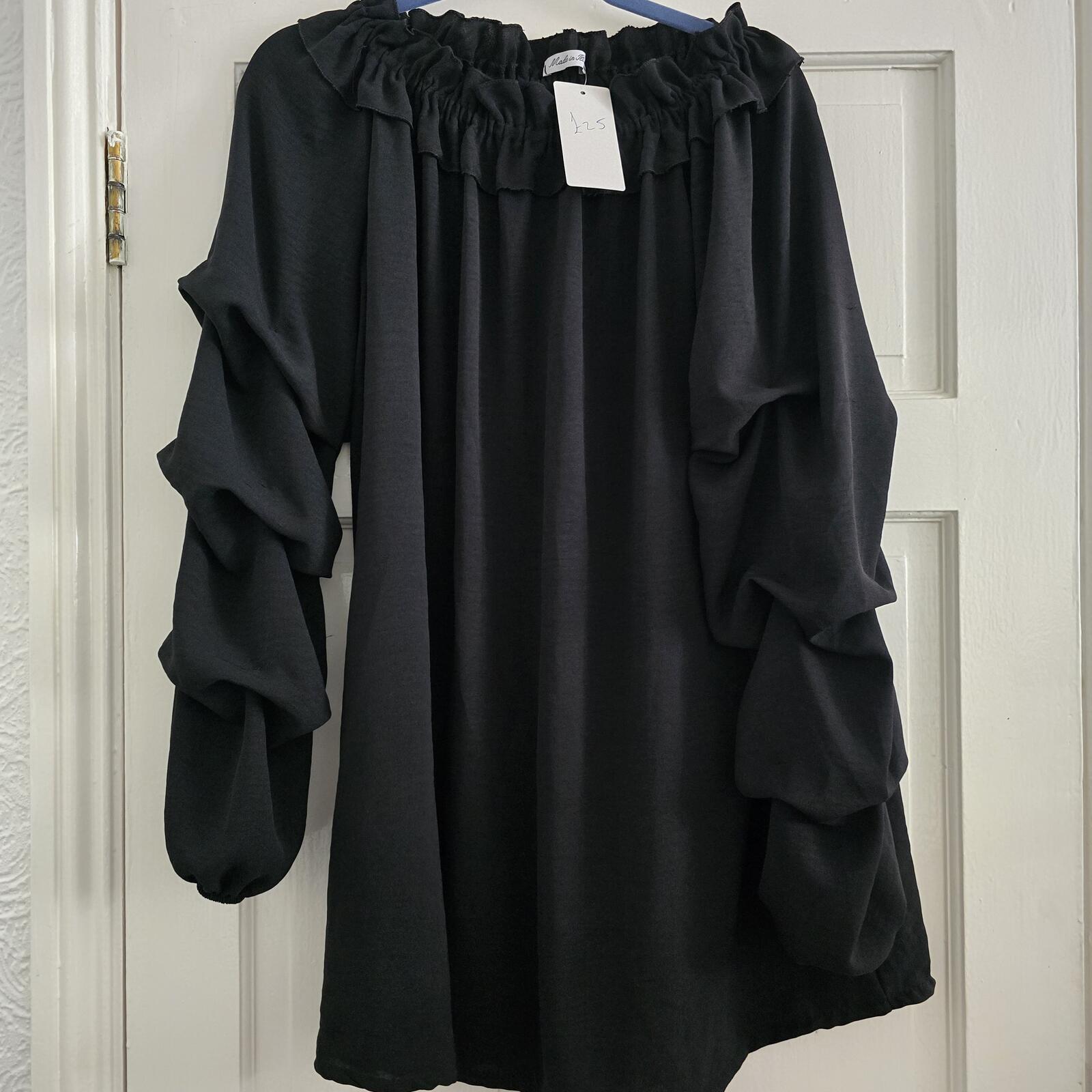 Italy Moda Black Ruffled Sleeve, Off-Shoulder Bardot Top, BNWT, Size L