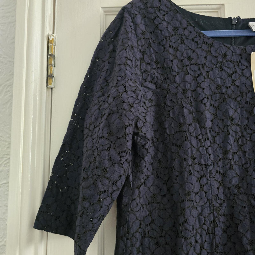 Cotton Traders Lace Fit & Flare Dress in Midnight Blue, Size 16, 3/4 sleeve BNWT