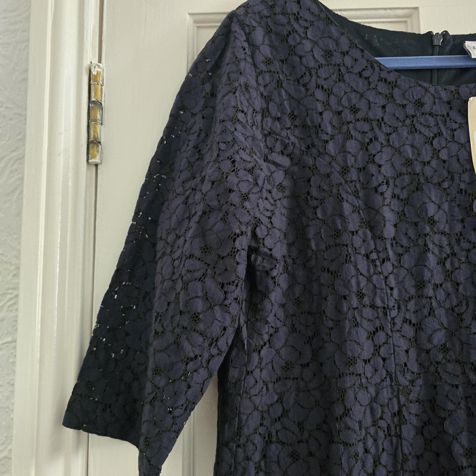 Cotton Traders Lace Fit & Flare Dress in Midnight Blue, Size 16, 3/4 sleeve BNWT