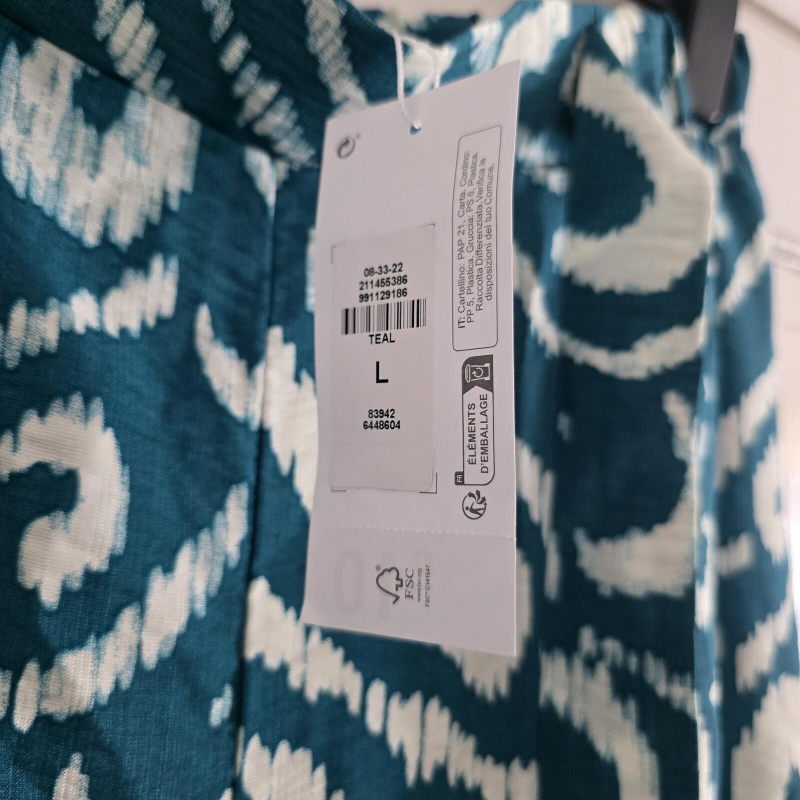 Blue and White Patterned Lightweight Wide Leg Trousers Size L, BNWT, Summer