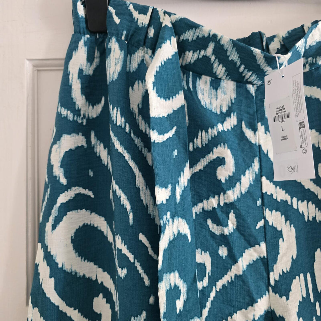 Blue and White Patterned Lightweight Wide Leg Trousers Size L, BNWT, Summer