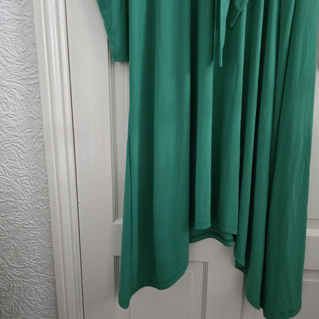 Et Vous Green Long Sleeve Midi Dip Hem Jersey Dress with Tie Waist Size 16