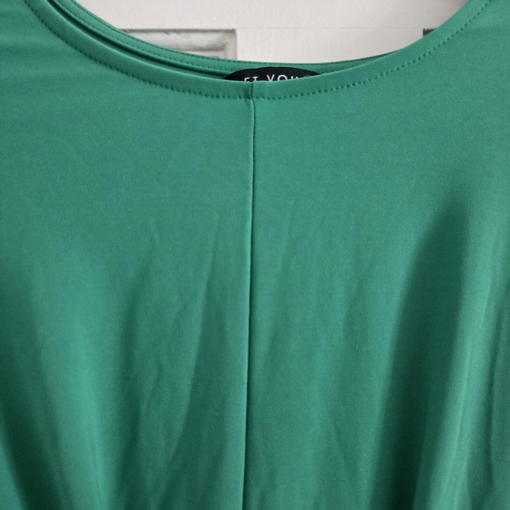Et Vous Green Long Sleeve Midi Dip Hem Jersey Dress with Tie Waist Size 16