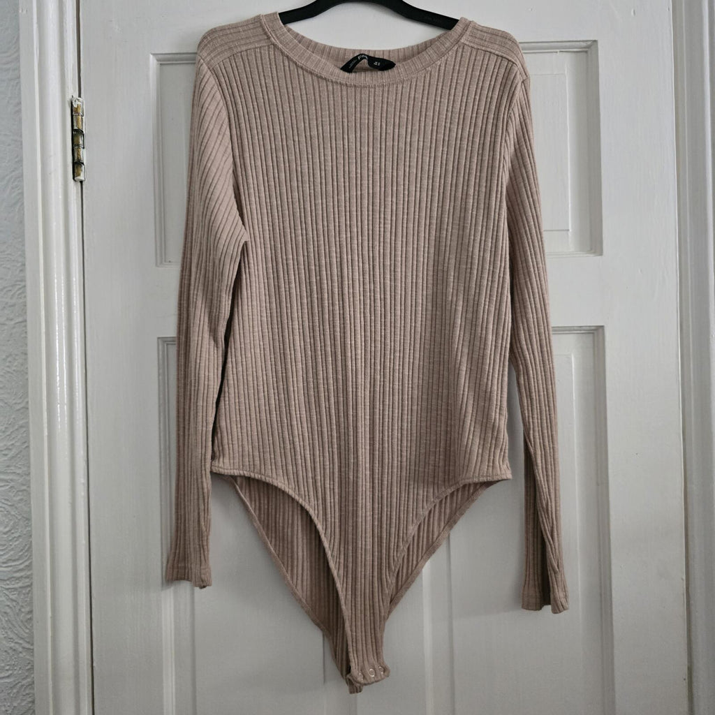 F&F Ribbed Beige Long Sleeve Bodysuit, size 20, plus size, layering