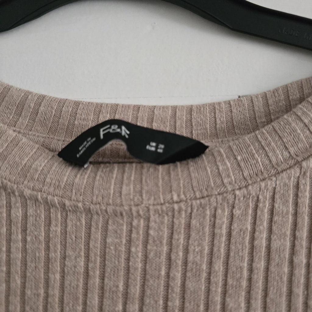 F&F Ribbed Beige Long Sleeve Bodysuit, size 20, plus size, layering