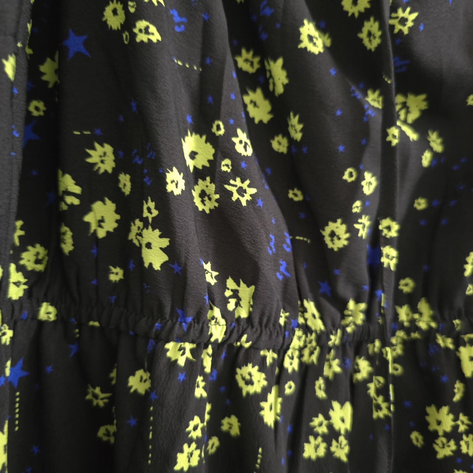 Floral Midi Black Dress with Puff Sleeves and square neck, UK 20, plus size
