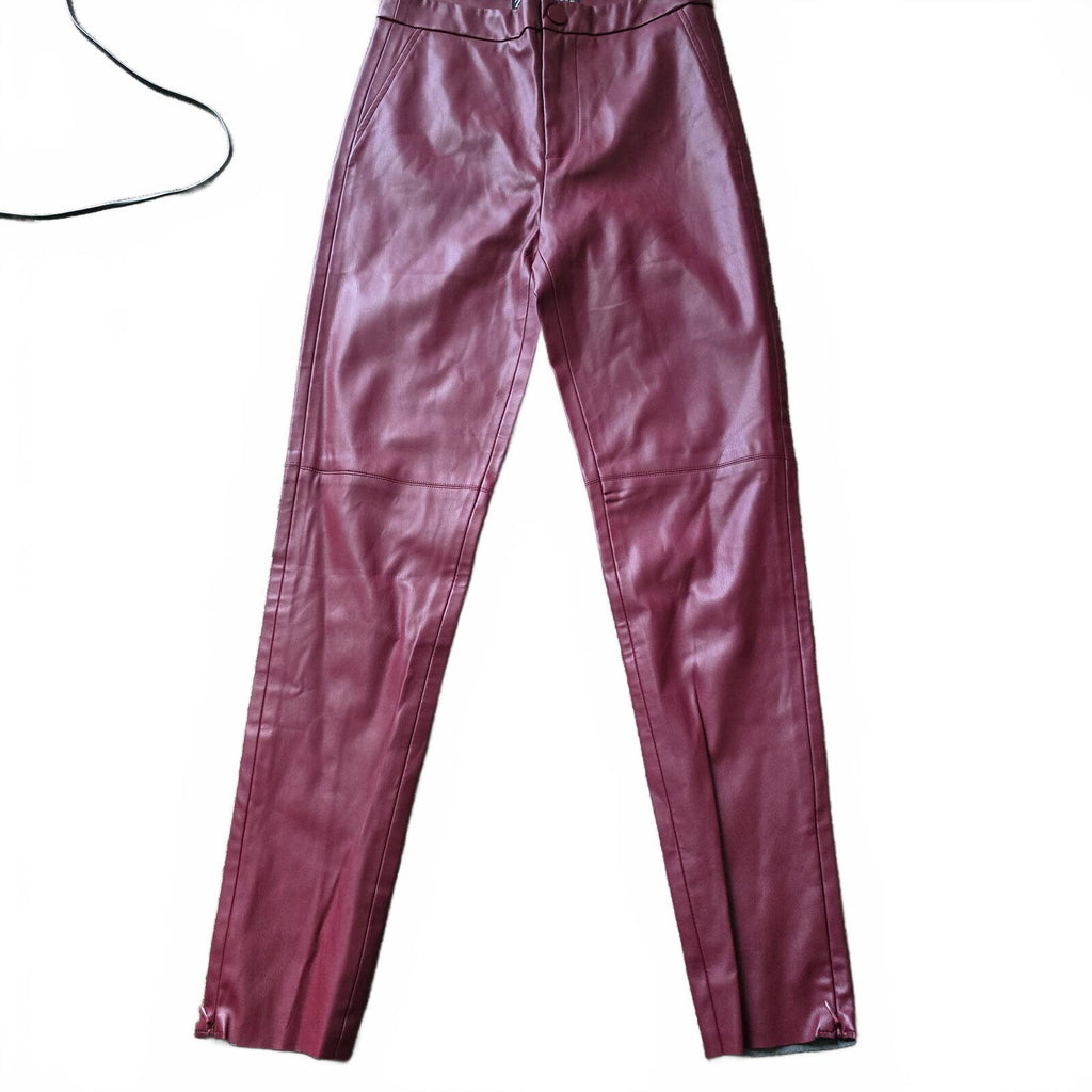 Zara Red Burgundy Faux Leather Leggings Trousers Size S Immaculate Blogger Fave
