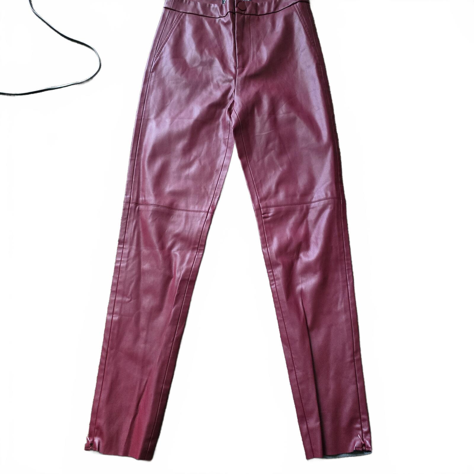 Zara Red Burgundy Faux Leather Leggings Trousers Size S Immaculate Blogger Fave