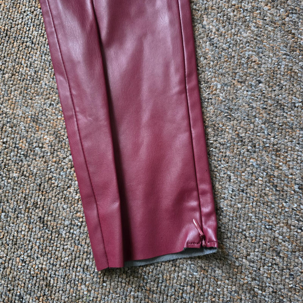 Zara Red Burgundy Faux Leather Leggings Trousers Size S Immaculate Blogger Fave