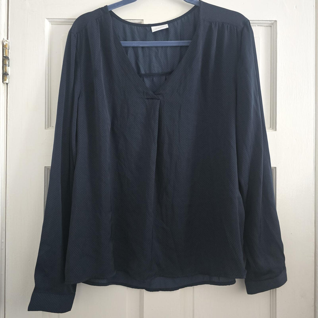 Vila Navy & Teal Spot V-Neck Blouse, Style 'Vimelli', Long Sleeve, 14/16