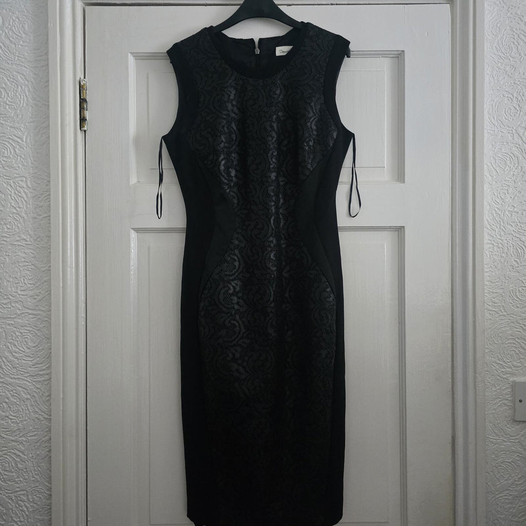 Damsel in a Dress Black Pencil Dress, Bodycon Panelled, Lace, sleeveless Size 12