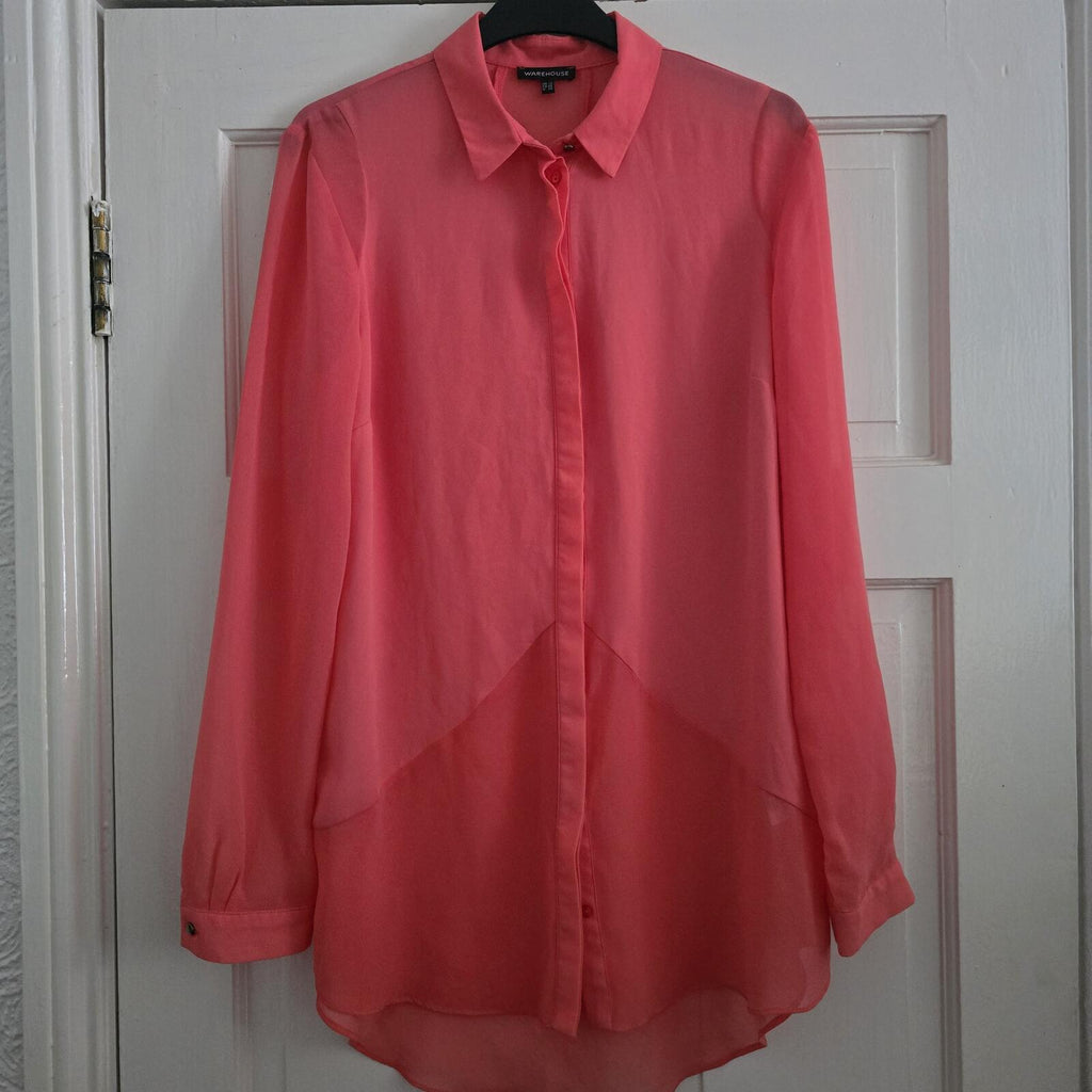 Warehouse Coral Sheer Long Sleeve Blouse, size 12, workwear, office