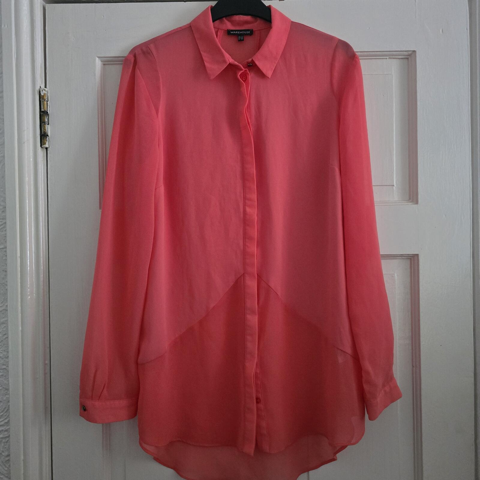 Warehouse Coral Sheer Long Sleeve Blouse, size 12, workwear, office