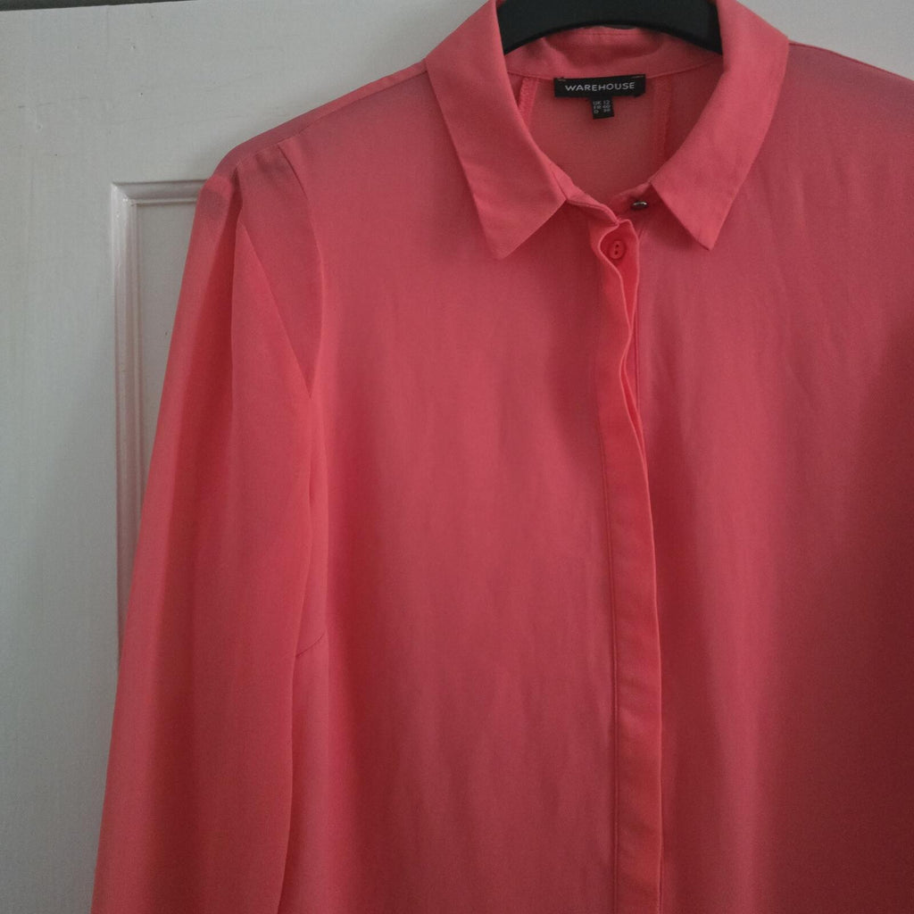 Warehouse Coral Sheer Long Sleeve Blouse, size 12, workwear, office