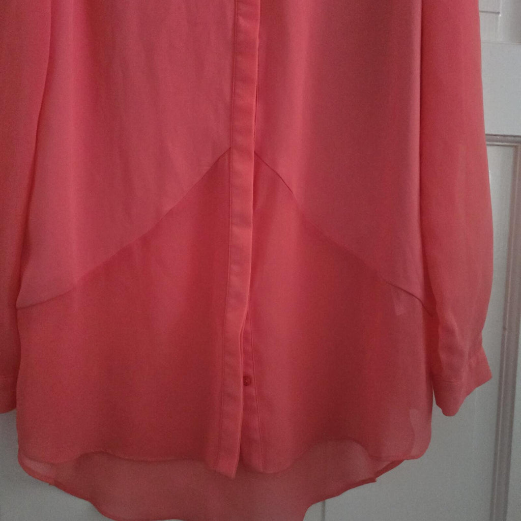 Warehouse Coral Sheer Long Sleeve Blouse, size 12, workwear, office