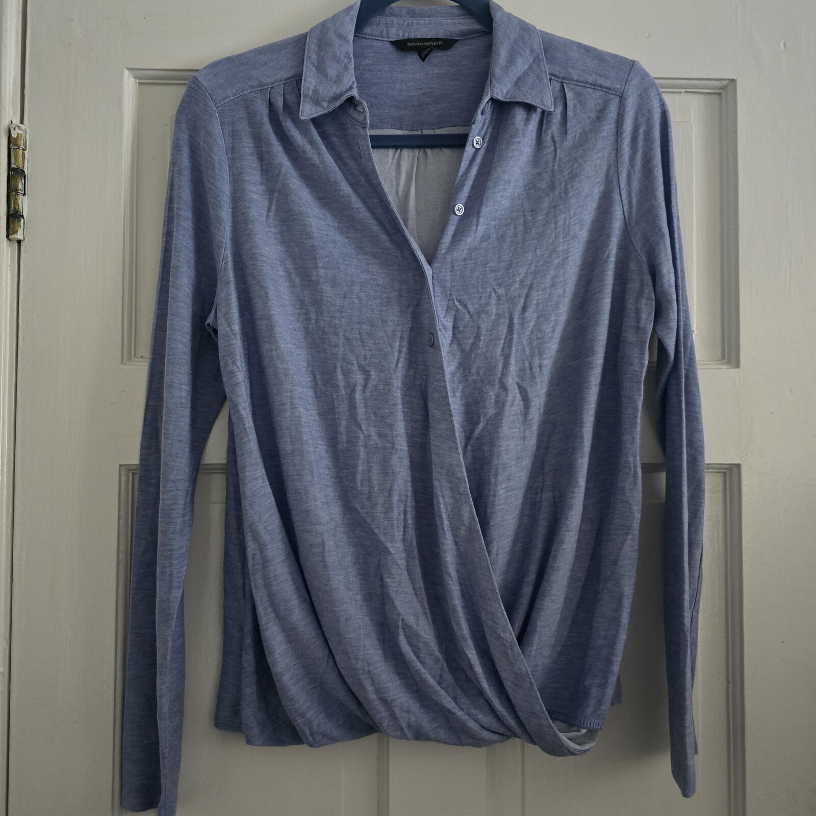 Banana Republic Faux Wrap Jersey Shirt, Light Blue, Size M, Excellent Condition