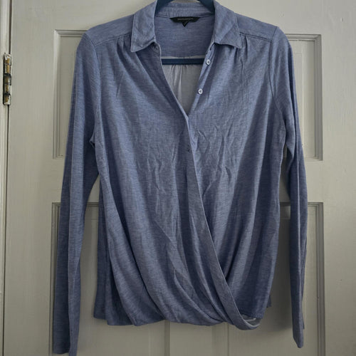 Banana Republic Faux Wrap Jersey Shirt, Light Blue, Size M, Excellent Condition