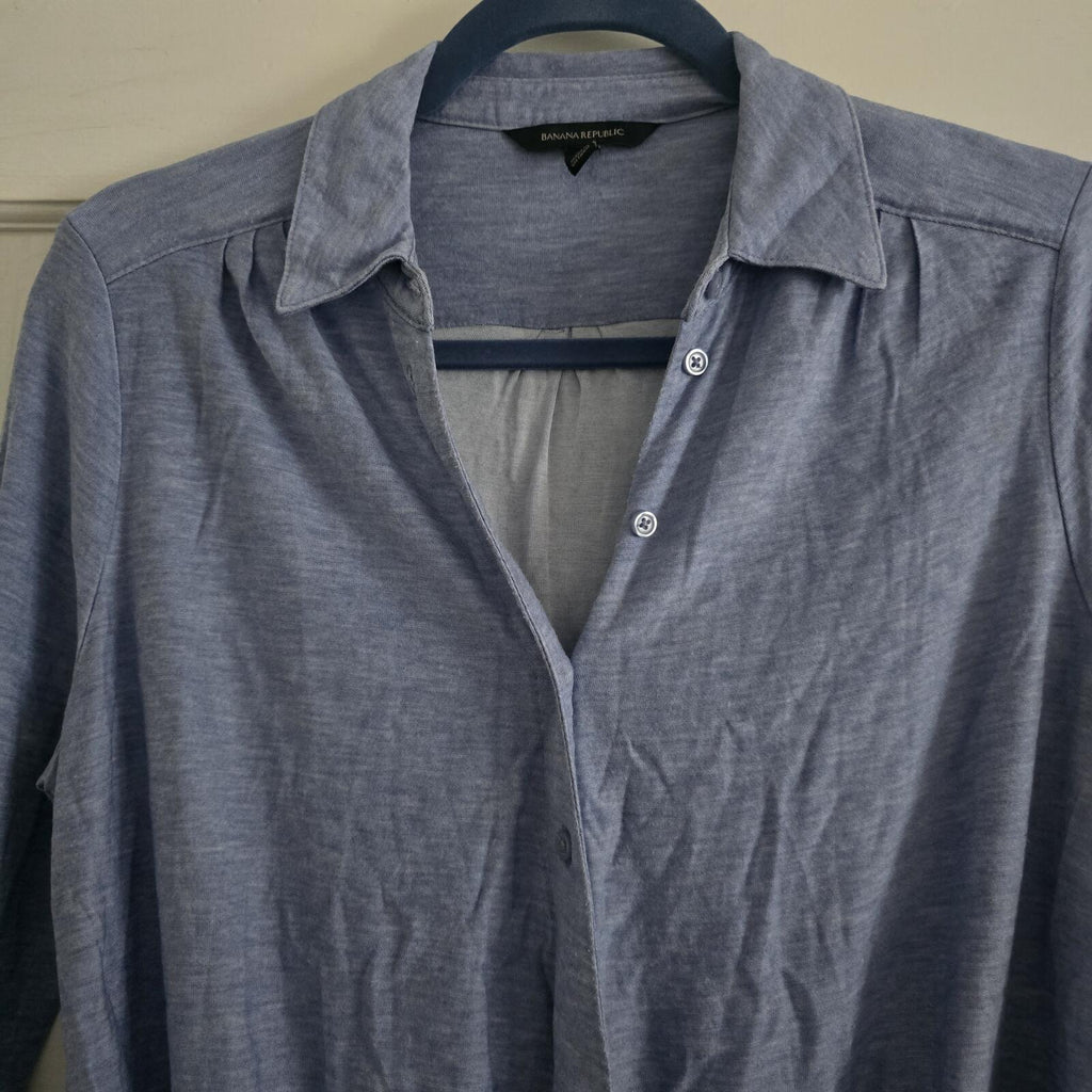 Banana Republic Faux Wrap Jersey Shirt, Light Blue, Size M, Excellent Condition