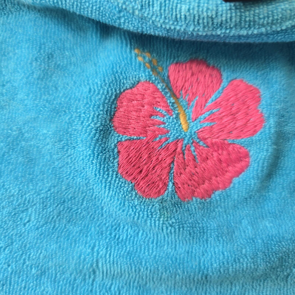 Blue Terry Cloth Crop Top with Pink Hibiscus Embroidery, Urban Outfitters, XS