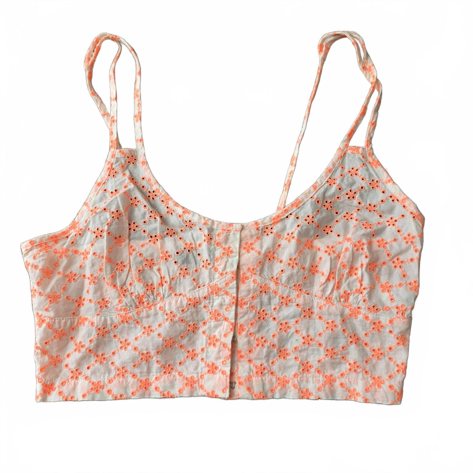 Bershka Orange Embroidered Crop Top with Hook Closure, S, y2k, floral