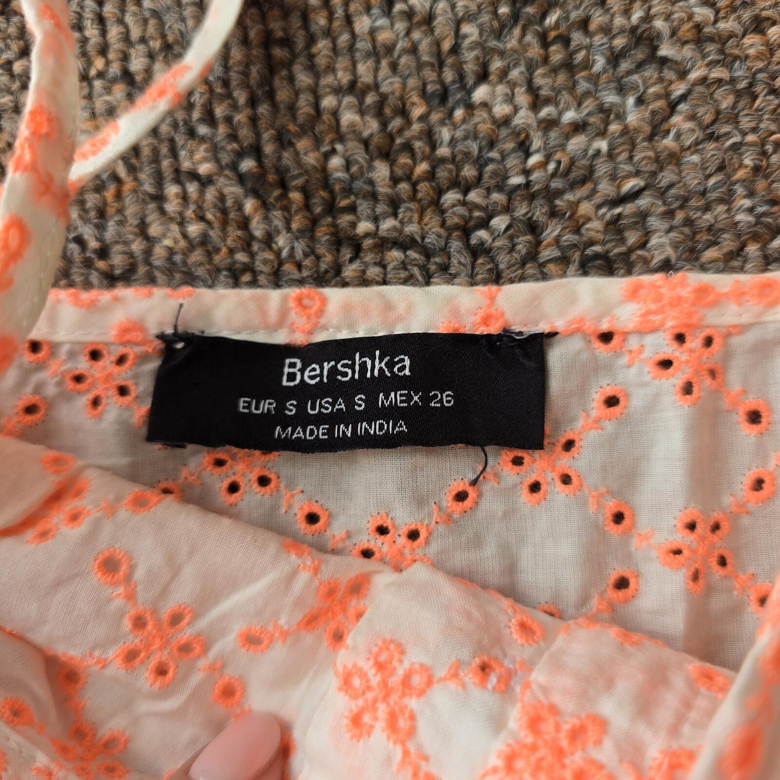 Bershka Orange Embroidered Crop Top with Hook Closure, S, y2k, floral
