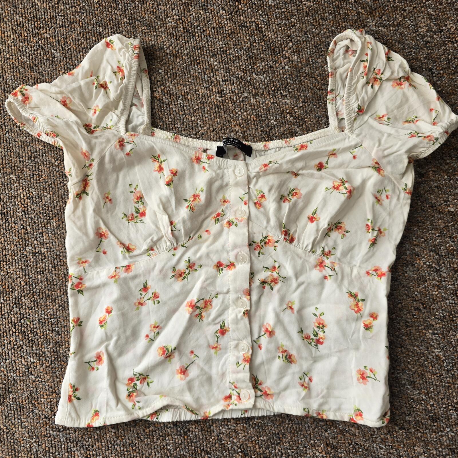 Bershka Floral Puff Sleeve Crop Top - Size S, preppy, cute, summer, holiday