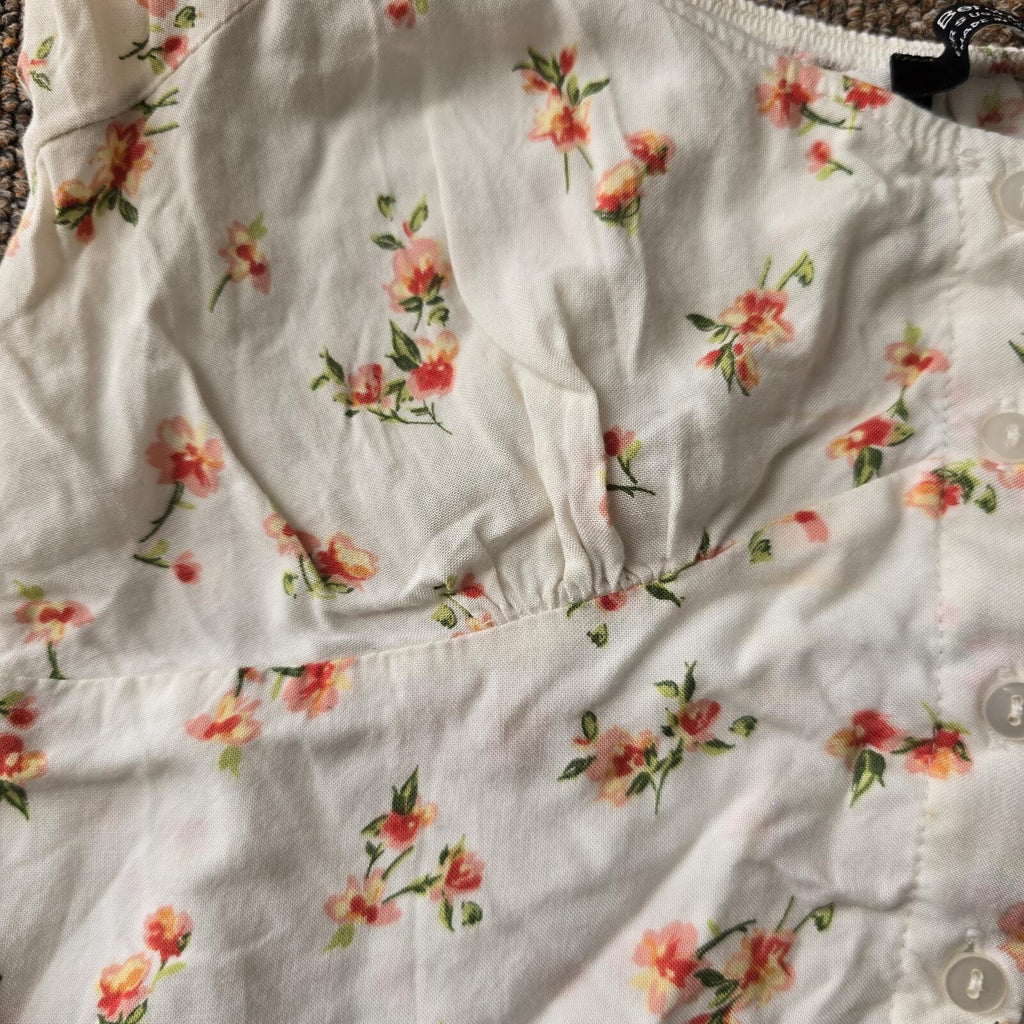 Bershka Floral Puff Sleeve Crop Top - Size S, preppy, cute, summer, holiday