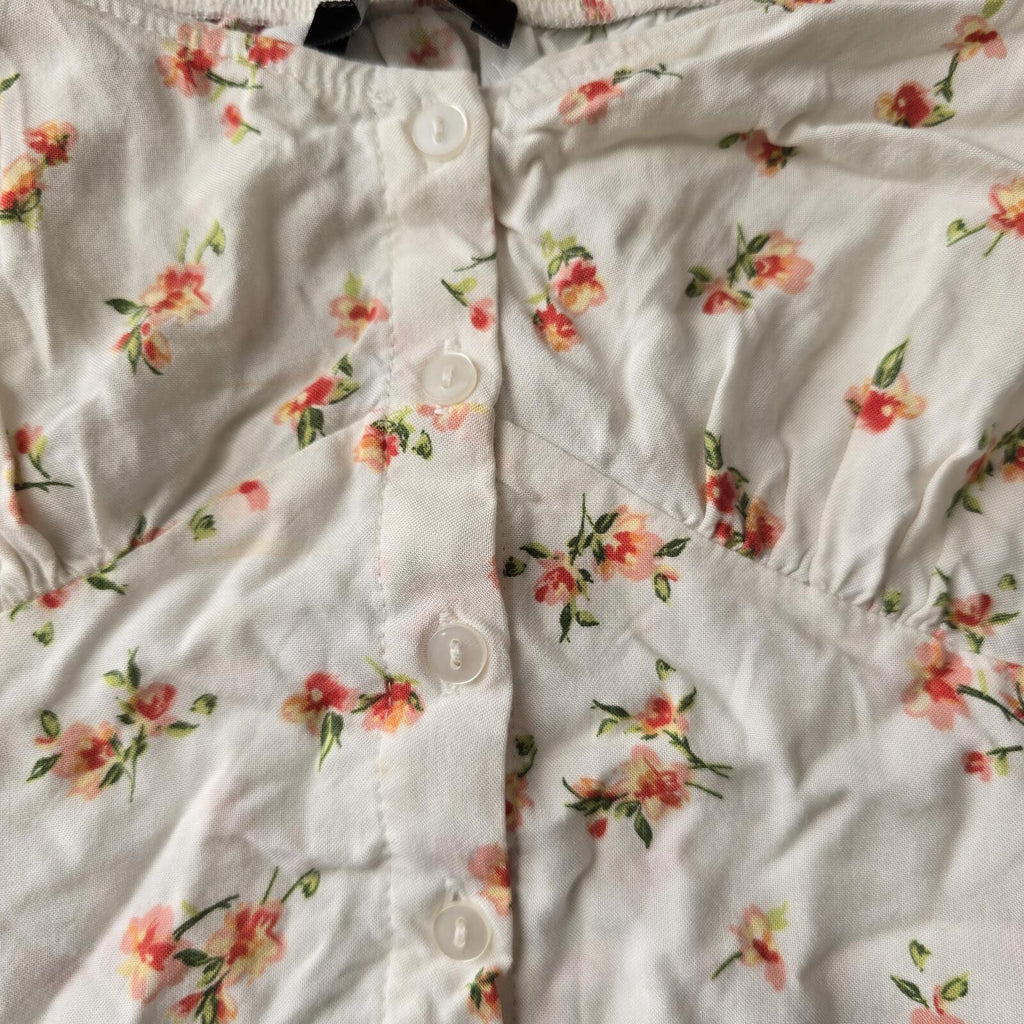 Bershka Floral Puff Sleeve Crop Top - Size S, preppy, cute, summer, holiday